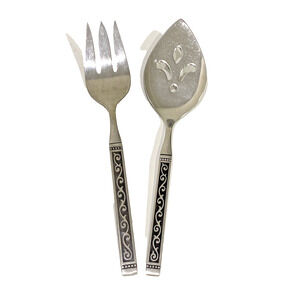 Vintage 1970's Oneida Spanish Court Stainless Steel Serving Fork & Spoon Set 2pc